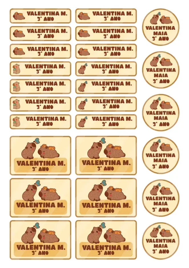 Convite Etiqueta escolar Capivara Capybara