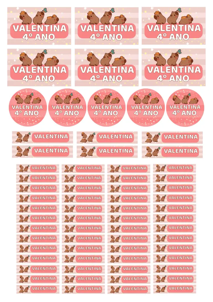 Convite Etiqueta Escolar Capivara Cute Capybara
