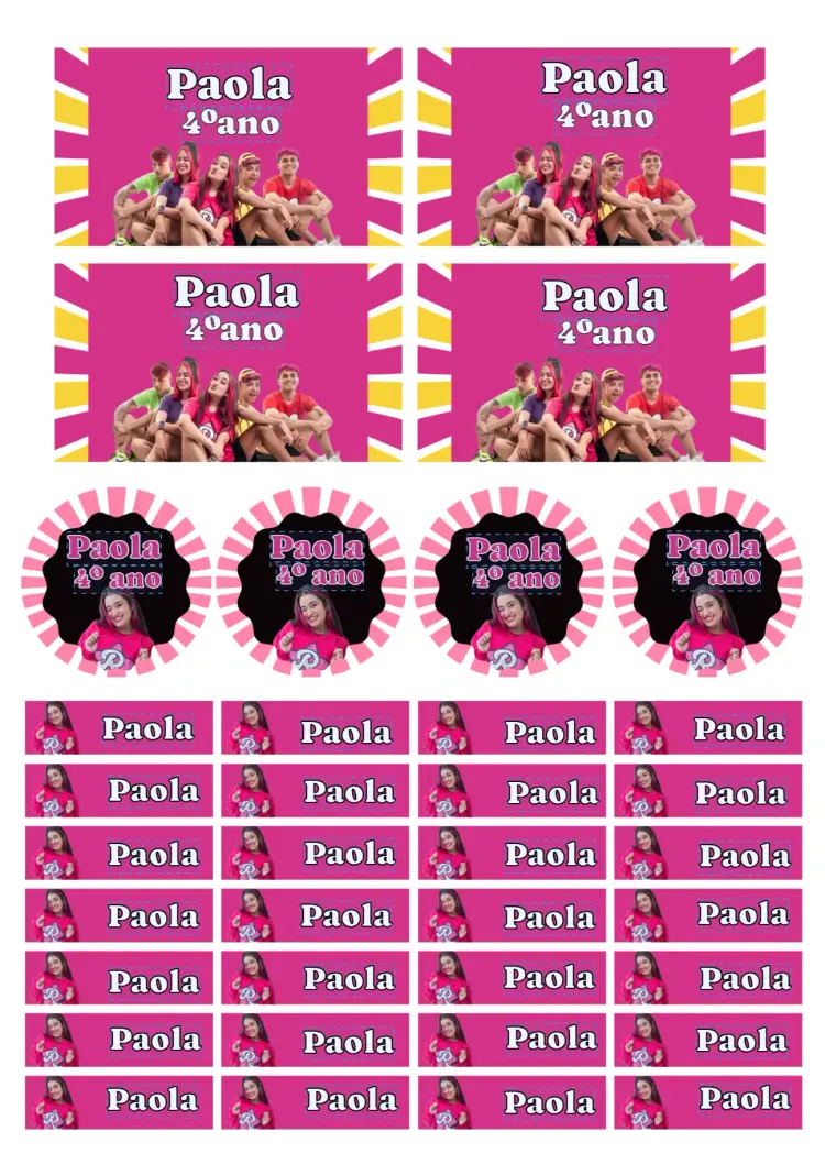 Convite Etiqueta escolar Dos Rosa Emilly Vick