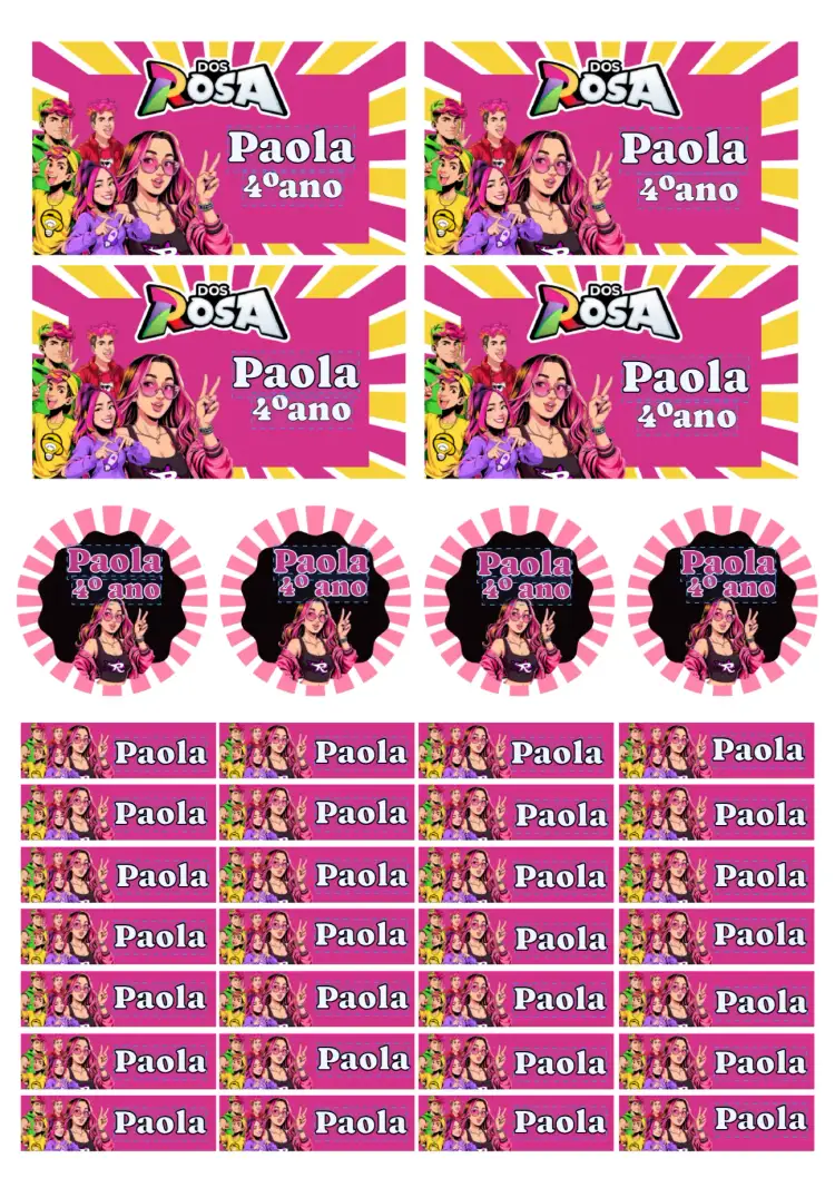 Convite Etiqueta escolar Dos Rosa Emilly Vick – tema Mais pesquisados rosa, divertido, moderno, jovem, colorido, lúdico