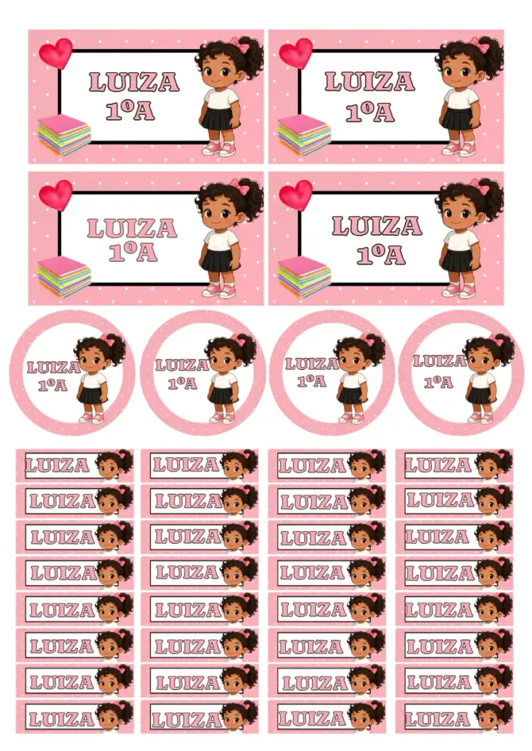 Convite Etiqueta escolar menina aluna mascote – tema Mais pesquisados colorido, lúdico, moderno, divertido, infantil