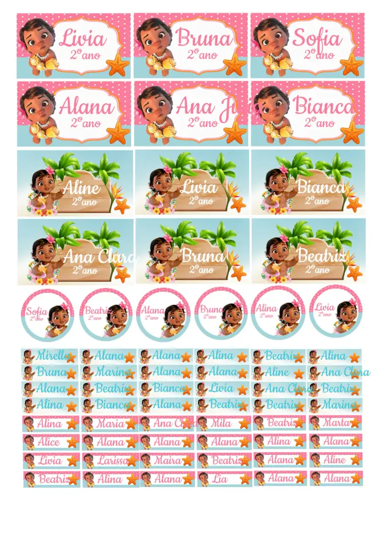 Convite Etiqueta Escolar Moana Baby Festa