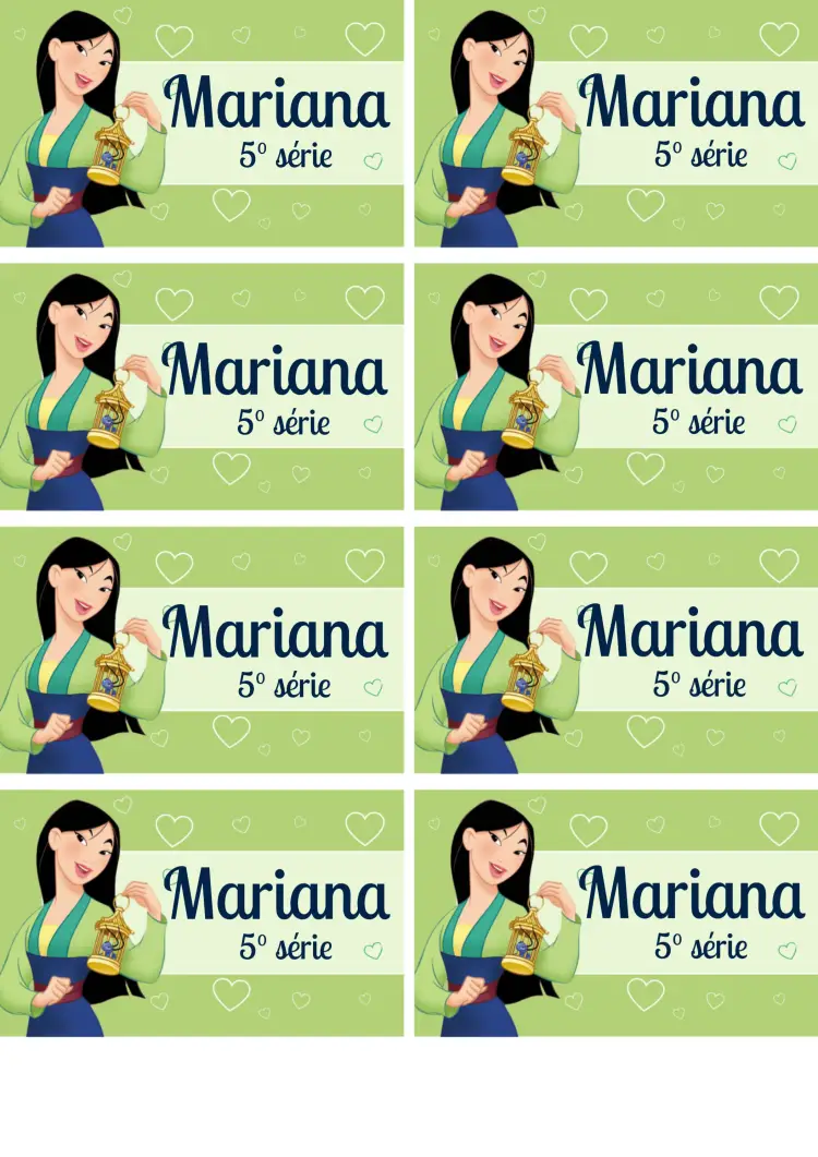 Convite Etiqueta Escolar Mulan Menina