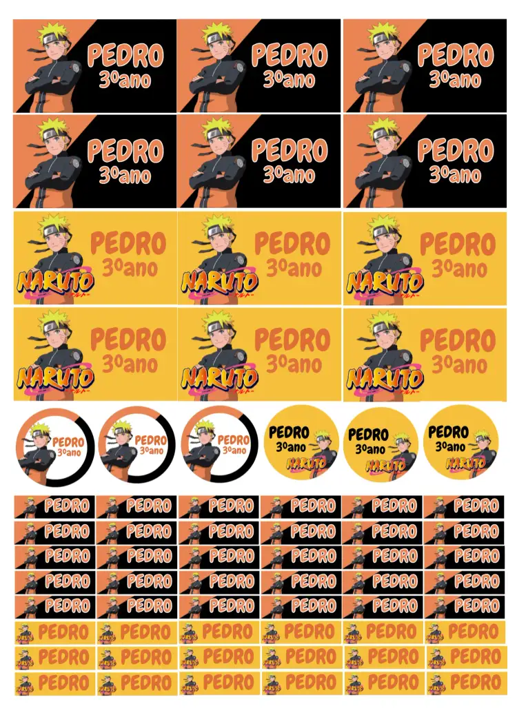 Convite Etiqueta Escolar Naruto Adesivo – tema Aniversário Infantil anime, colorido, temático, divertido, moderno, ninja