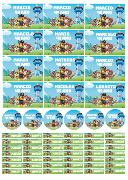 Convite Etiqueta Escolar Patrulha Canina Tag – tema Aniversário Infantil colorido, infantil, temático, divertido, moderno