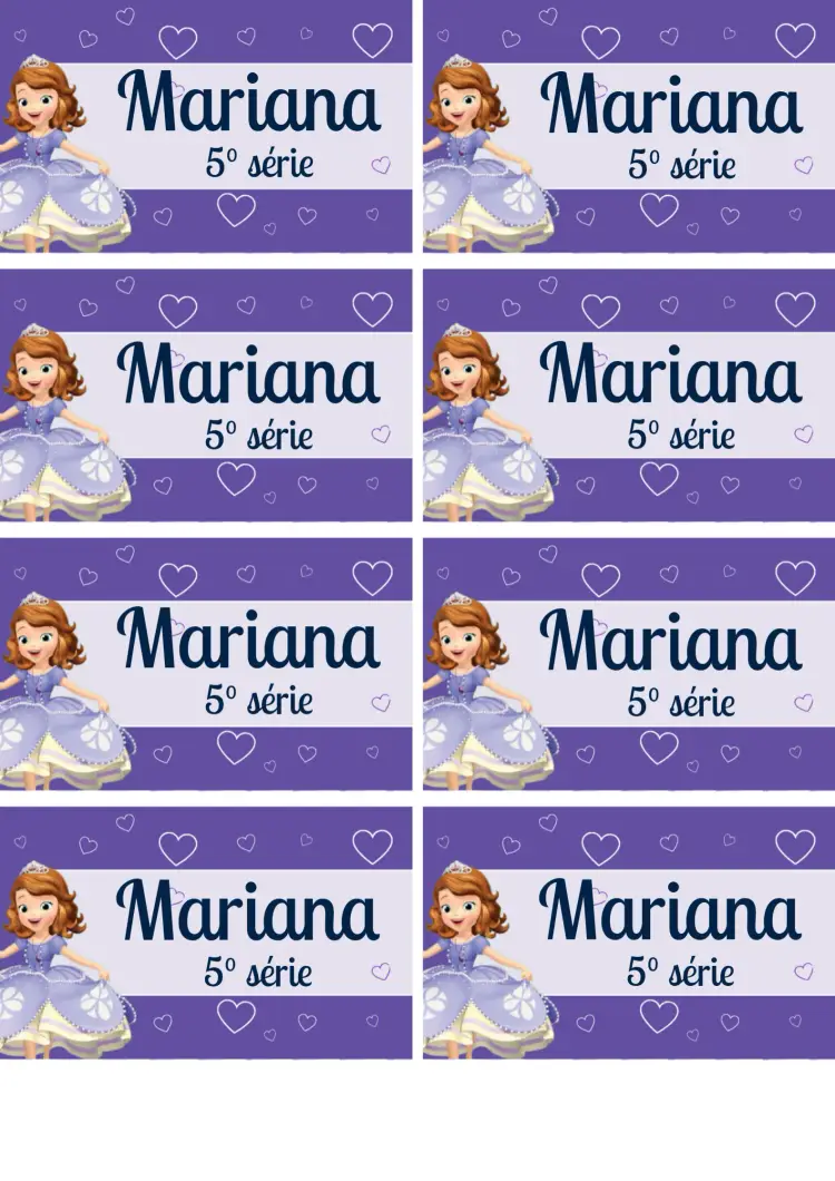 Convite Etiqueta Escolar Princesa Sofia Princesas