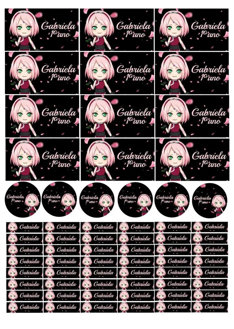 Convite Etiqueta Escolar Sakura Rosa – tema Aniversário Infantil floral, moderno, infantil, colorido, temático
