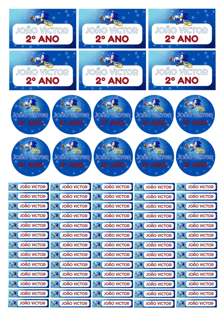 Convite Etiqueta Escolar Sonic Azul