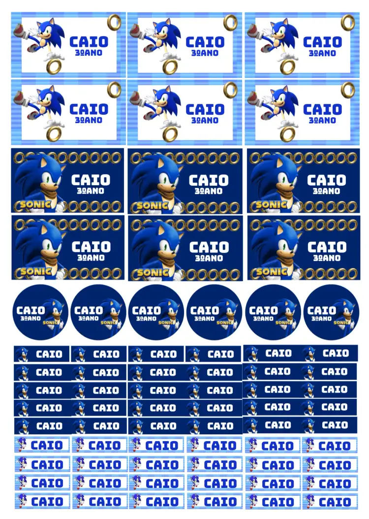 Convite Etiqueta Escolar Sonic Azul – tema Mais pesquisados azul, divertido, infantil, moderno, jogos