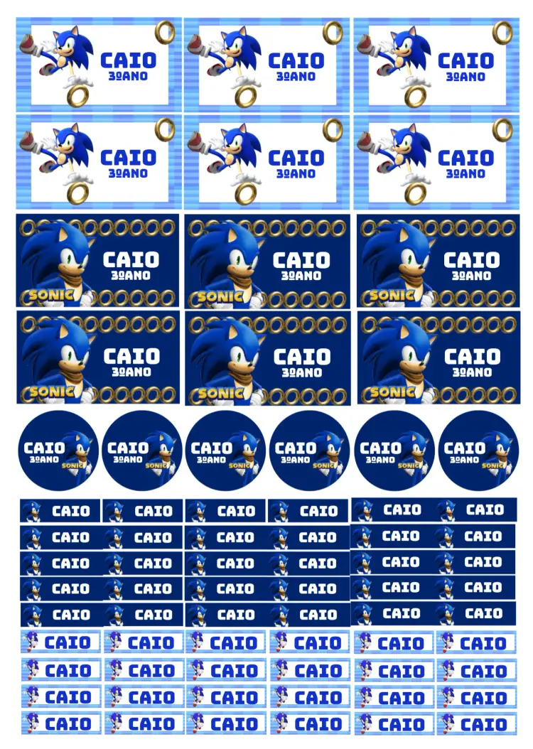 Convite Etiqueta Escolar Sonic Azul