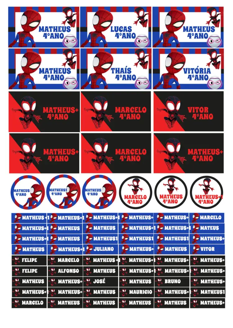 Convite Etiqueta Escolar Spidey E Seus Amigos Espetaculares Rótulo – tema Mais pesquisados colorido, divertido, moderno, super-heróis, infantil, dinâmico