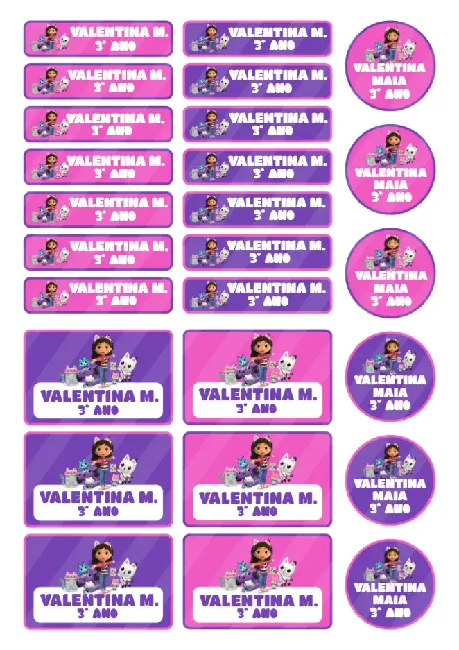 Convite Etiqueta escolar tag A casa mágica da Gabby – tema Mais pesquisados colorido, mágico, divertido, infantil, animado, aquarela