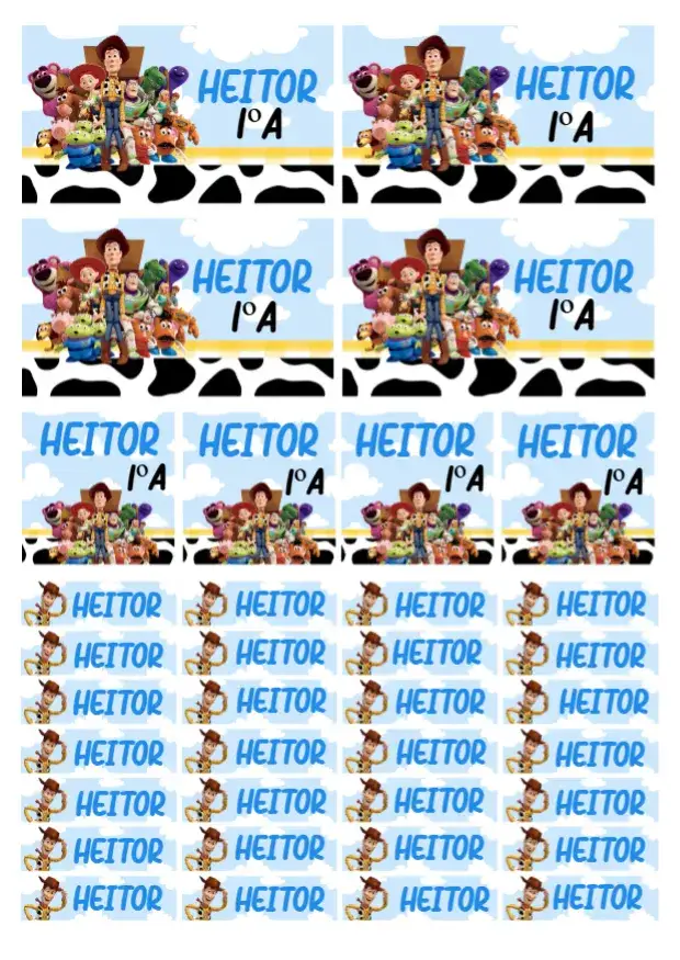 Convite Etiqueta escolar Toy Story – tema Cartão colorido, divertido, infantil, temático, animado