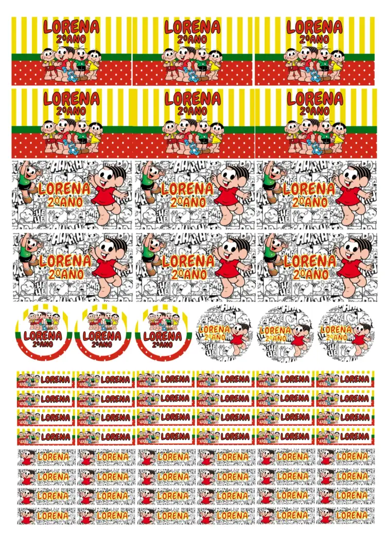 Convite Etiqueta Escolar Turma Da Mônica Tag – tema Aniversário Infantil colorido, divertido, infantil, moderno, ilustrações de personagens, cartoon