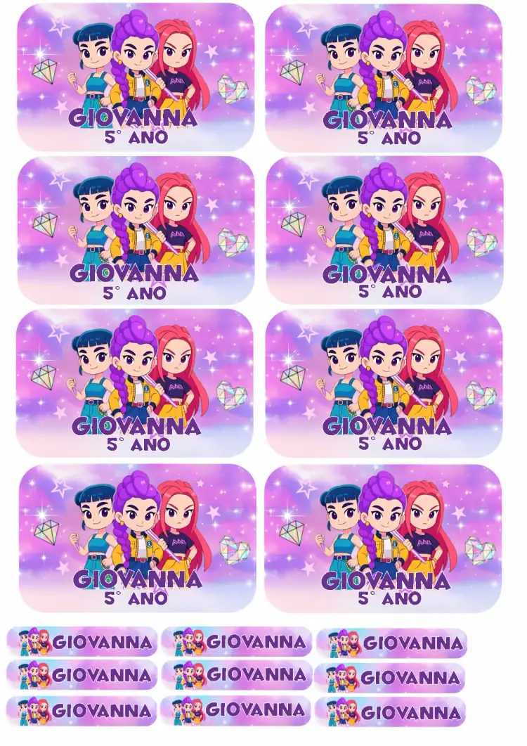 Convite Etiqueta Guerreiras do Kpop 3 – tema Mais pesquisados moderno, colorido, jovem, divertido, inspirado no Kpop
