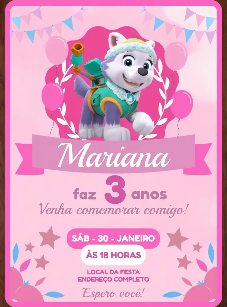 Convite Everest Patrulha Canina