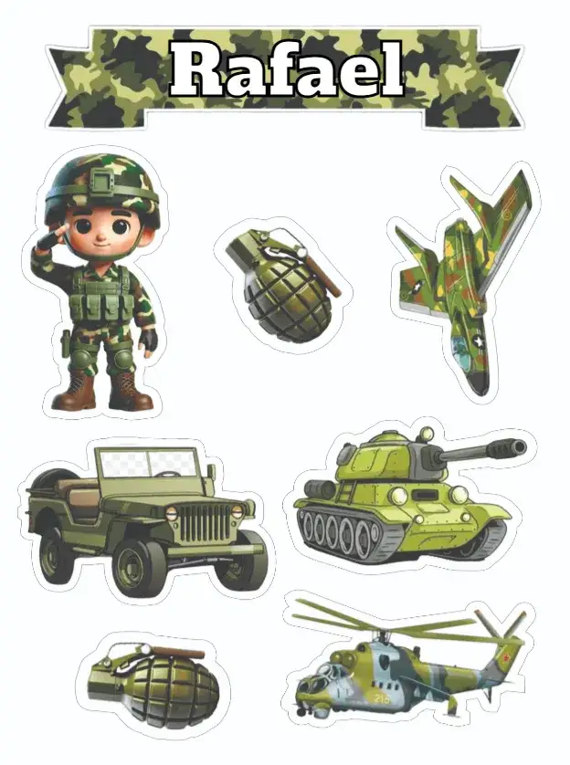 Convite Exército – tema Topo de bolo militar, aventura, divertido, colorido, jovial