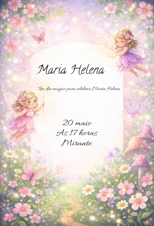 Convite Fada – tema Aniversário Infantil encantado, mágico, colorido, lúdico, natureza, fantasia