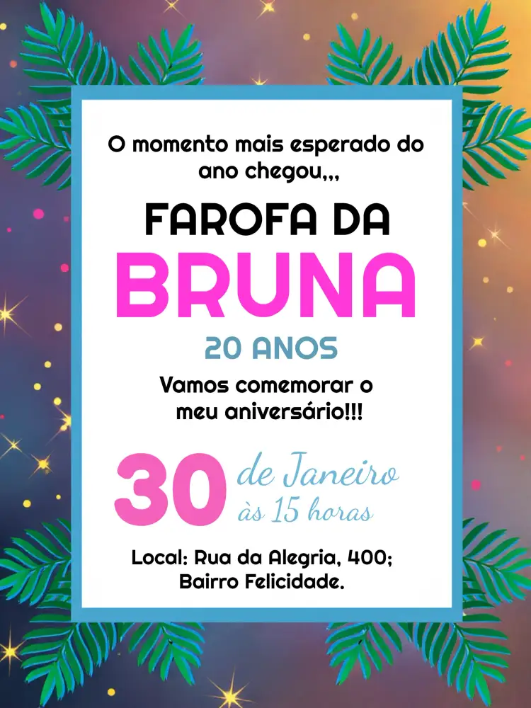 Convite Farofa Colorido – tema Chá de Panela abstrato, colorido, verão, estampas divertidas, piscina, festa