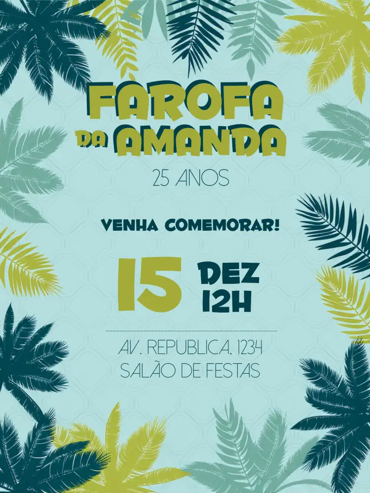 Convite Farofa Da – tema Chá de Panela tropical, moderno, colorido, praiano, divertido