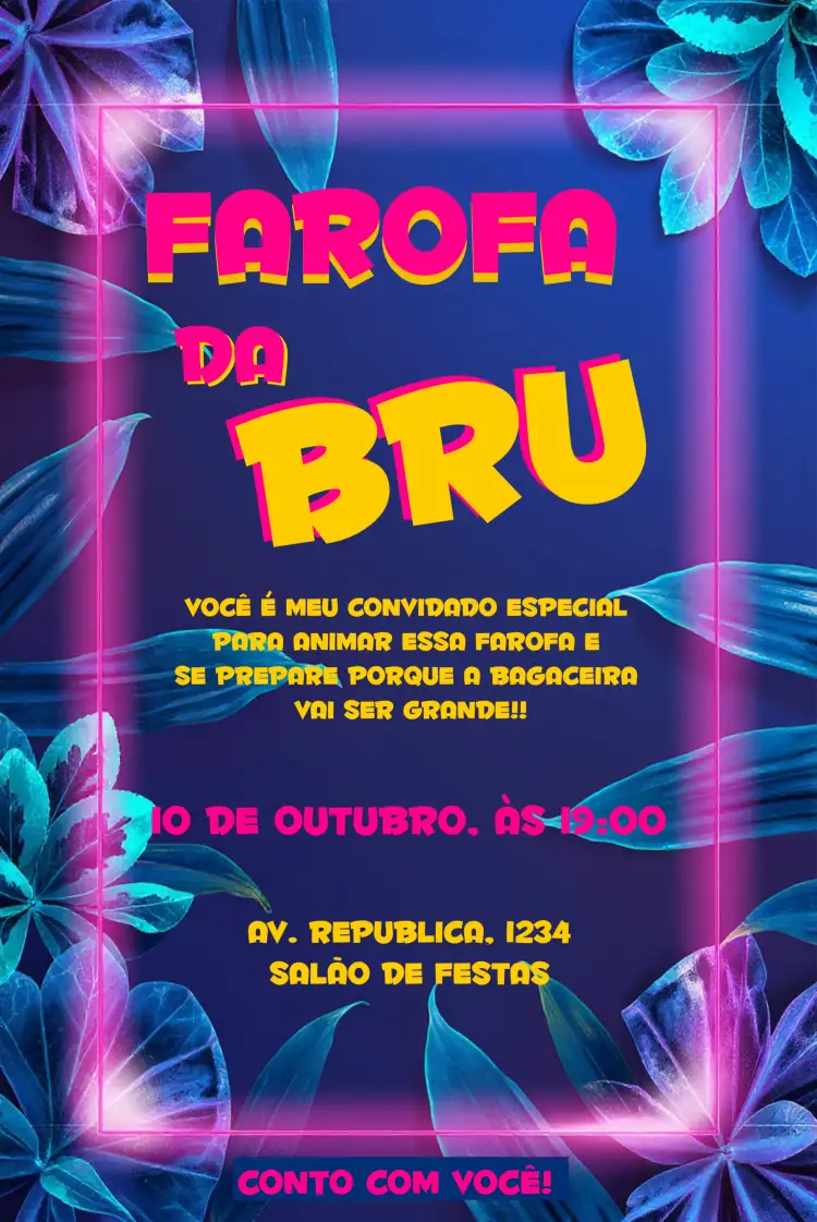 Convite Farofa Da Gkay Verde – tema Chá de Panela neon, colorido, divertido, moderno, descontraído