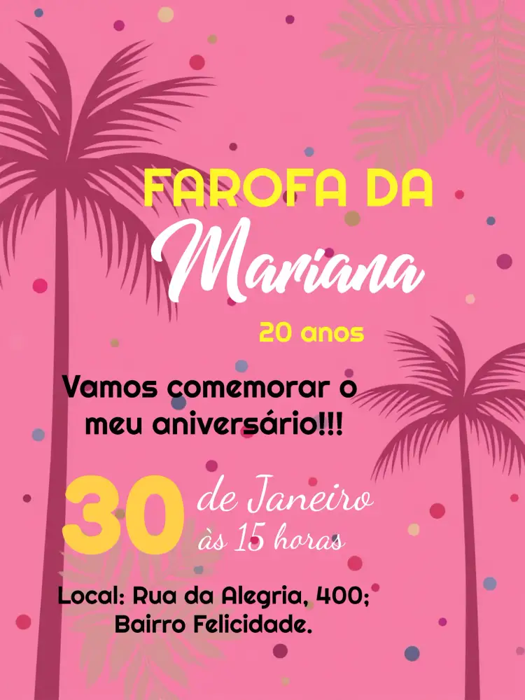 Convite Farofa Party – tema Chá de Panela colorido, abstrato, verão, pool party, vibrante, divertido