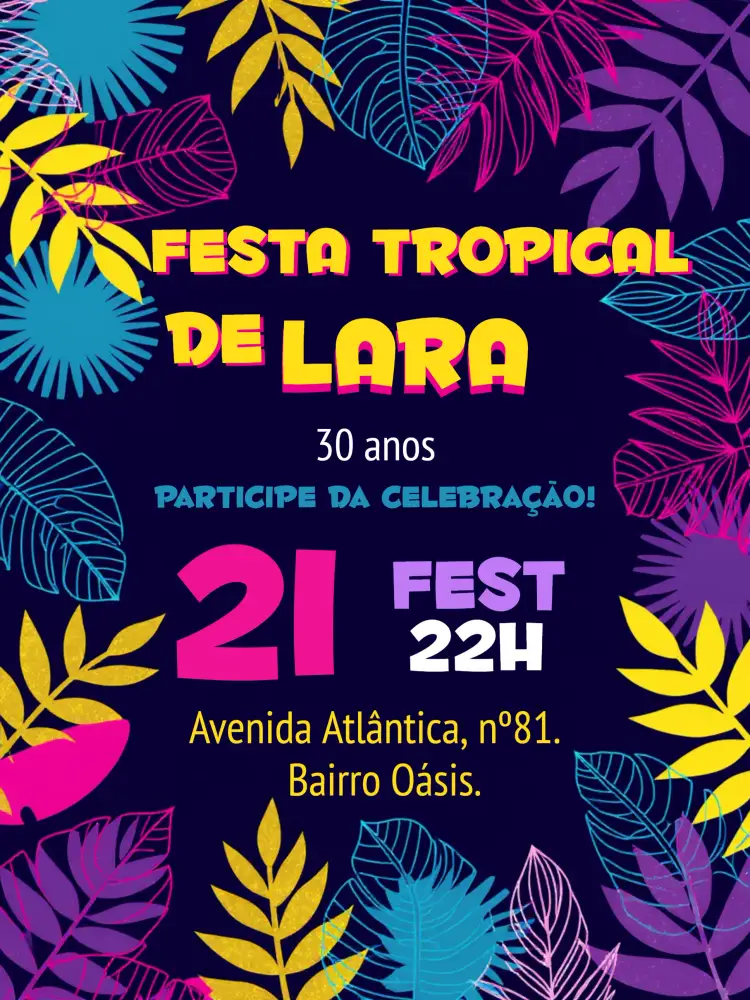 Convite Farofa Tropical Neon – tema Chá de Panela tropical, neon, colorido, brilhante, festivo