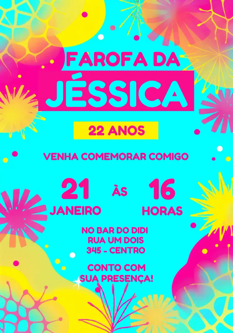 Convite Farofa Verão – tema Chá de Panela tropical, colorido, moderno, veranil, alegre