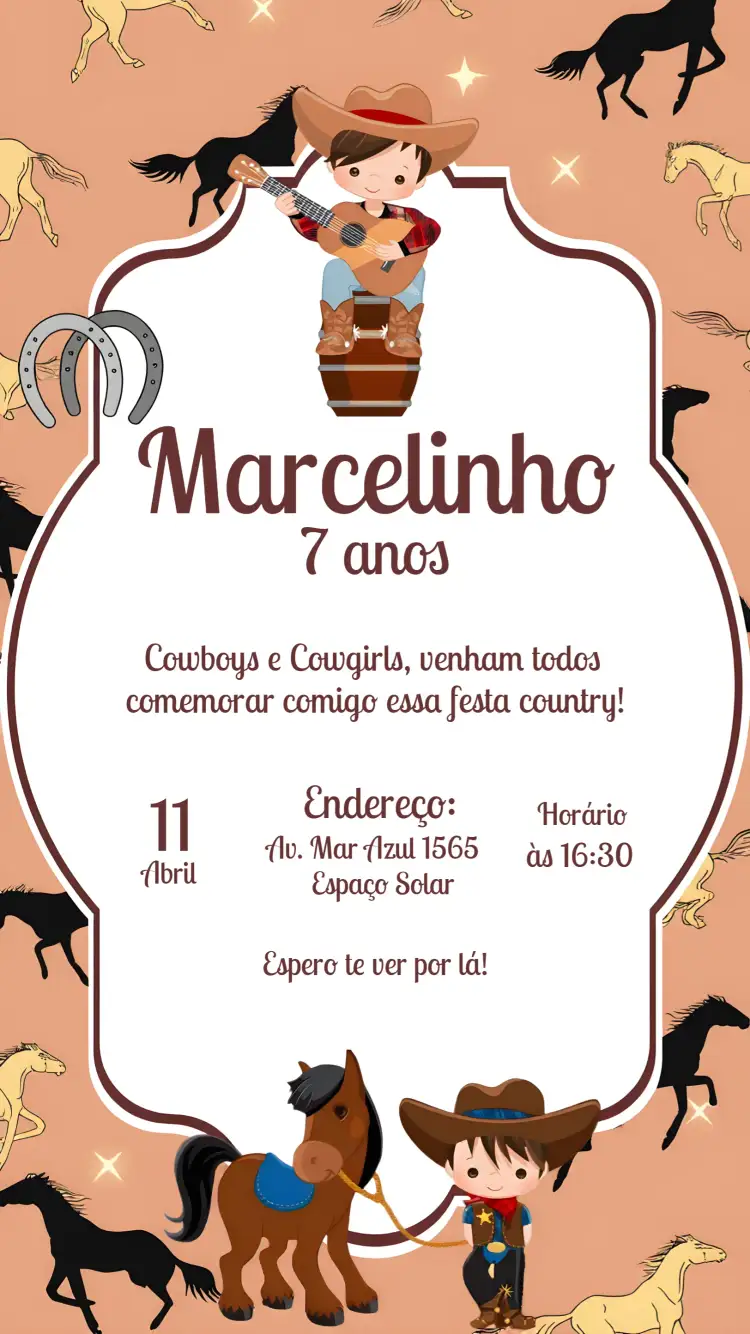 Convite Fazendeiro Vaqueiro – tema Aniversário Infantil rural, colorido, divertido, vintage, infantil