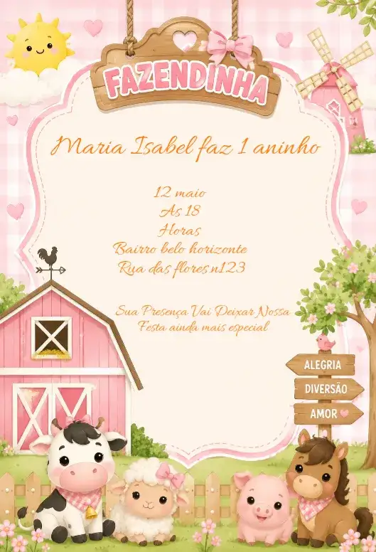 Invitation Farm Party – Kids' Birthday Party theme rural, colorful, fun, childish, vintage