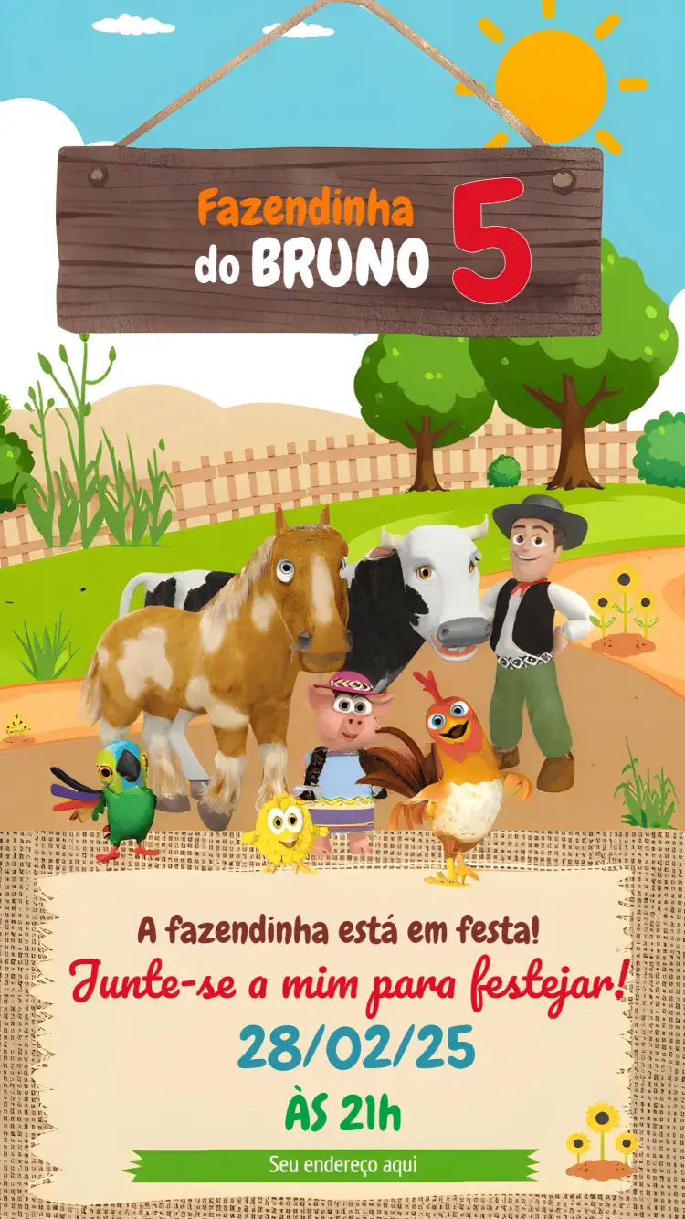 Convite Fazendinha Do Zenon Infantil – tema Mais pesquisados colorido, lúdico, temático, divertido, infantil