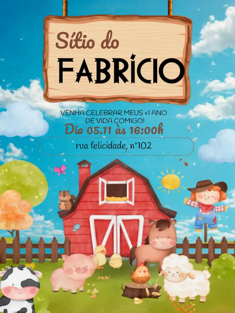 Convite Fazendinha Infantil Aquarela