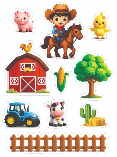 Convite Fazendinha Menino – tema Topo de bolo colorido, rústico, infantil, lúdico, campestre