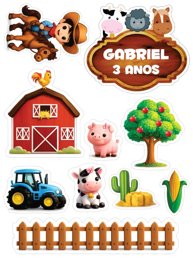 Convite Fazendinha Menino – tema Topo de bolo rural, colorido, infantil, divertido, animais, natureza