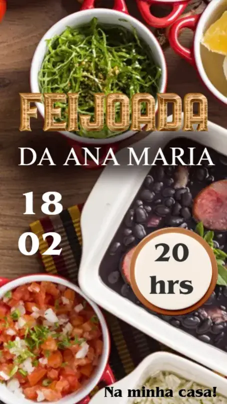 Convite Feijoada – tema Aniversário colorido, tropical, vintage, brasileiro, rústico