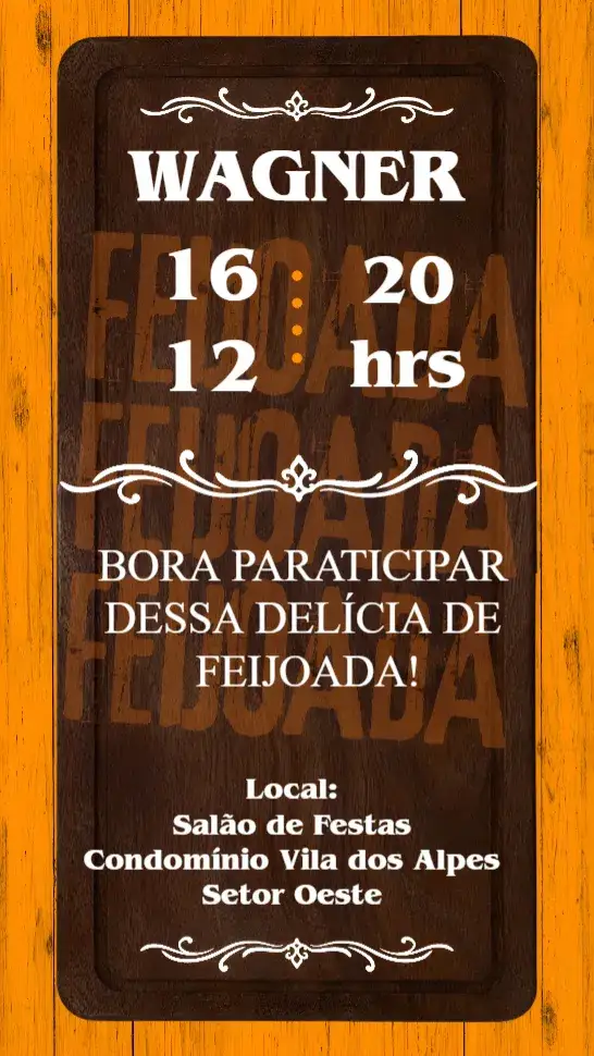 Convite Feijoada – tema Aniversário colorido, tradicional, divertido, vibrante, tropical, festivo