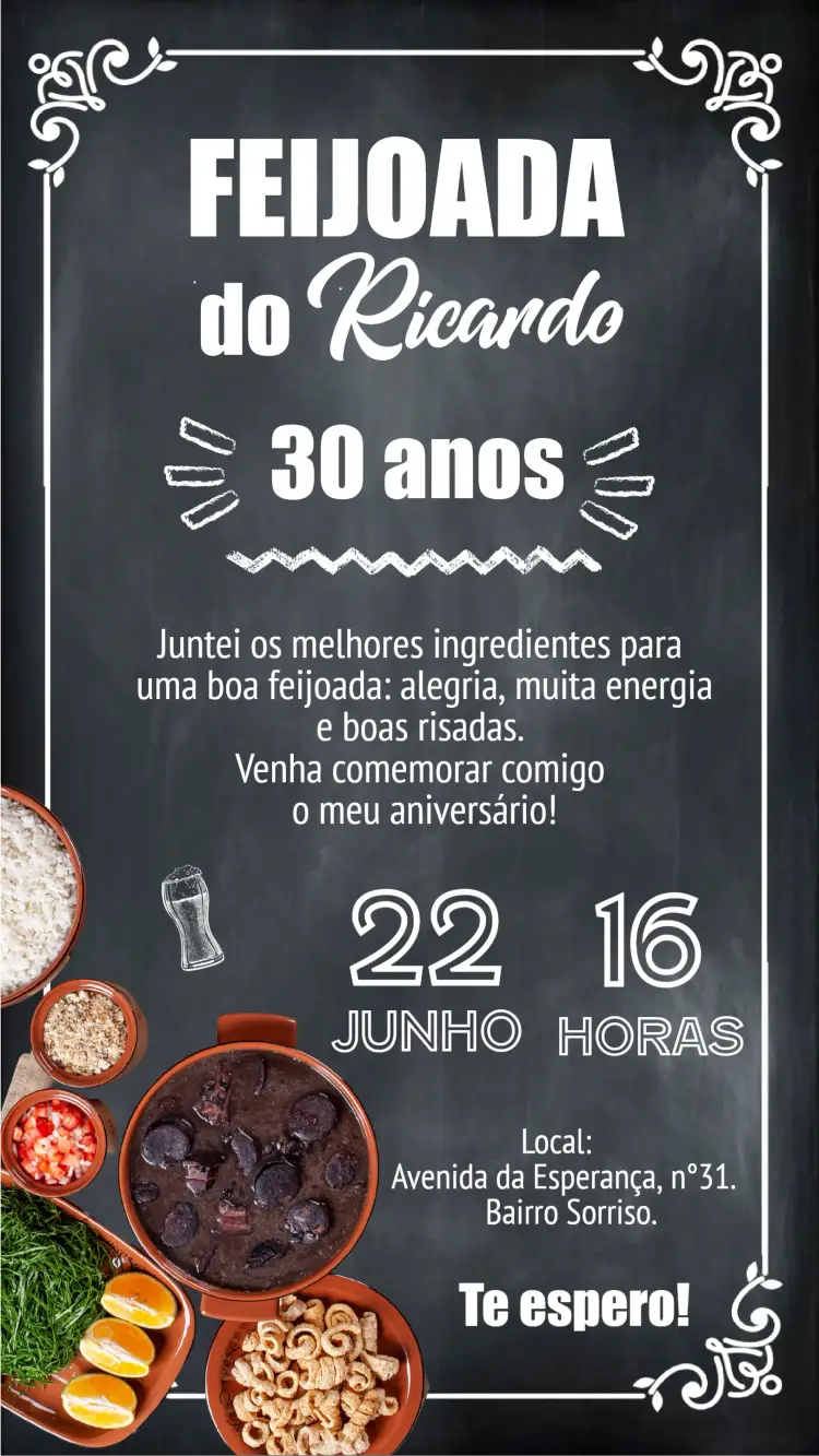 Convite Feijoada Quadro Negro Jantar.almoço