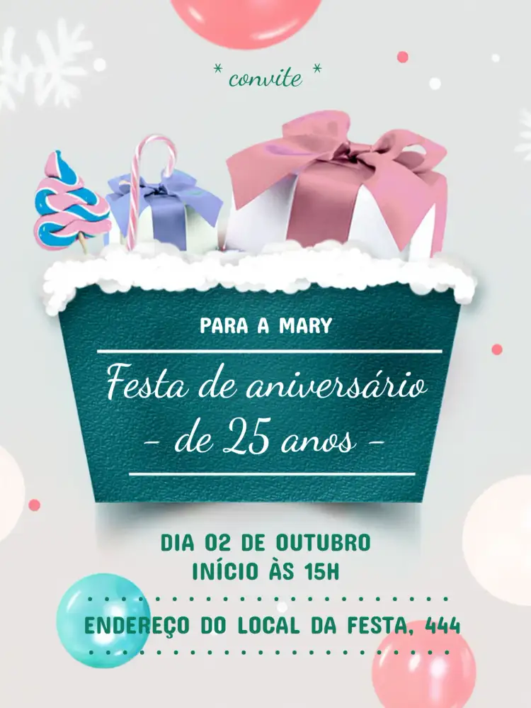 Convite Feminino - Presentes Verde – tema Aniversário verde, rosa, festivo, moderno, elegante