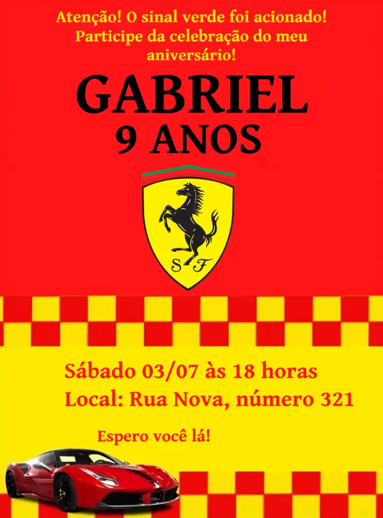 Convite Ferrari Online – tema Mais pesquisados automobilismo, esportivo