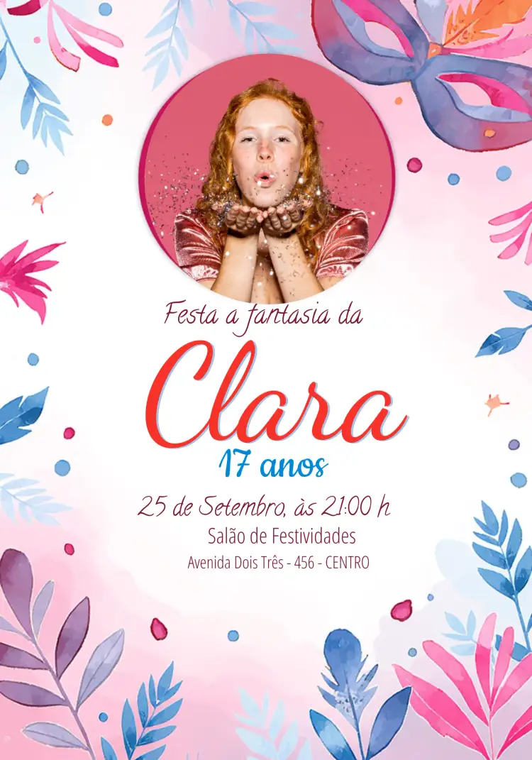 Convite Festa A Fantasia Com Foto Menino – tema Datas Comemorativas colorido, divertido, fantasia, carnaval, infantil, vibrante