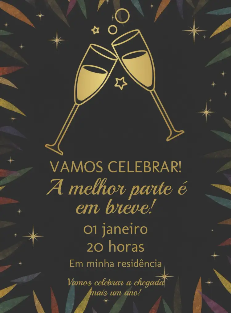 Convite Festa Ano Novo Cinza – tema Datas Comemorativas cinza, dourado, moderno, sutil, elegante, minimalista