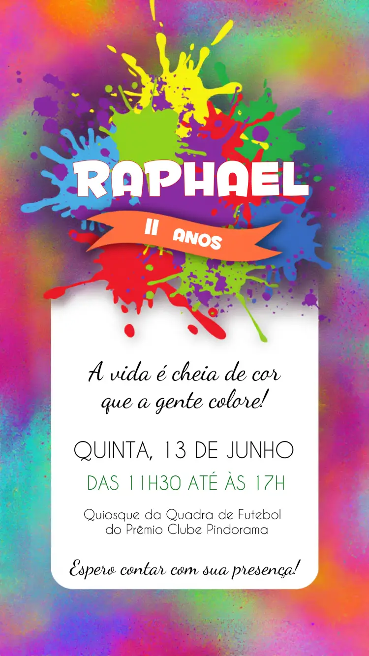 Convite Festa Das Cores Colorido