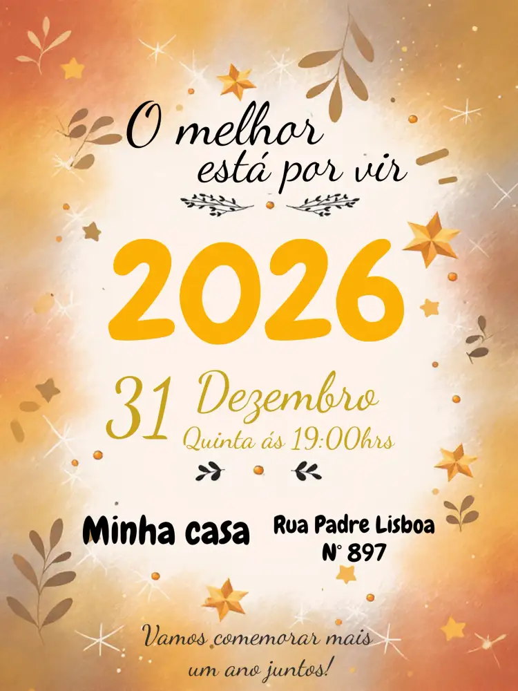 Convite Festa De Ano Novo 2021 – tema Datas Comemorativas dourado, branco, preto, moderno, festivo, elegante