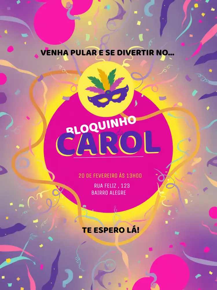 Convite Festa De Carnaval Branco – tema Datas Comemorativas carnaval, colorido, festivo, branco, moderno, alegre
