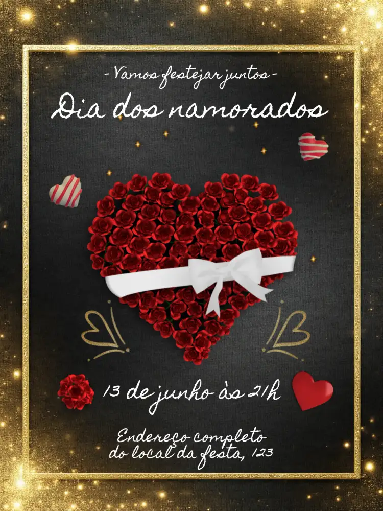 Convite Festa De Dia Dos Namorados – tema Datas Comemorativas romântico, elegante, moderno, clássico, minimalista