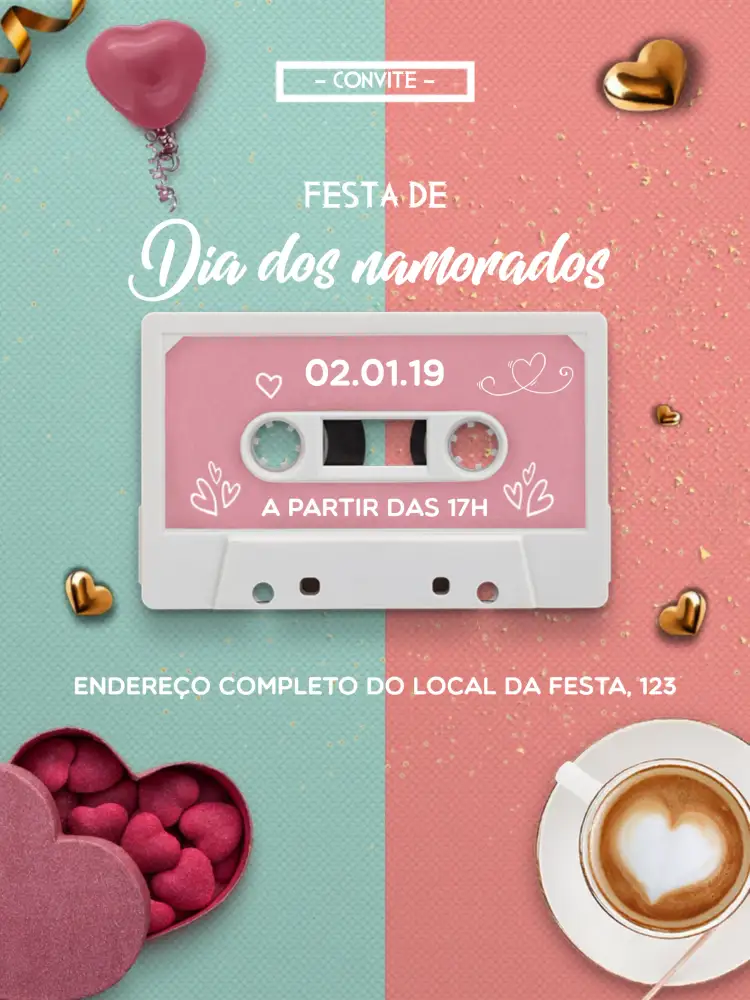 Convite Festa De Dia Dos Namorados Namoradinhos – tema Datas Comemorativas romântico, divertido, colorido, moderno, infantil