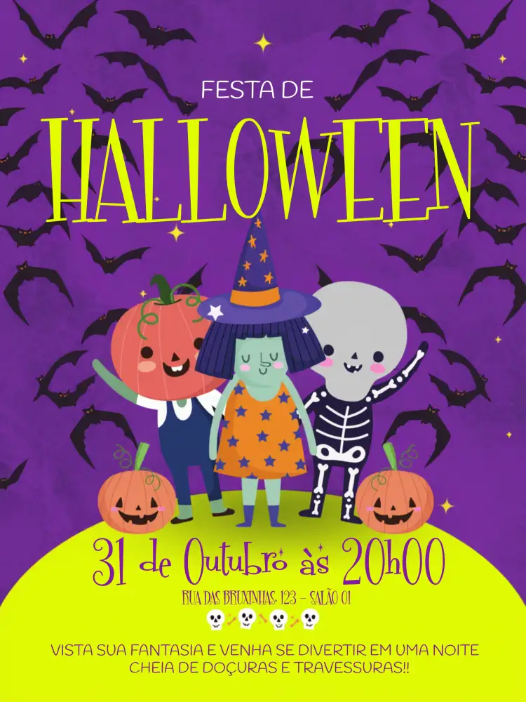Convite Festa De Halloween Bruxa – tema Datas Comemorativas cores escuras, elementos gráficos de Halloween, estilo vintage, atmosfera mágica, detalhes em laranja, design divertido