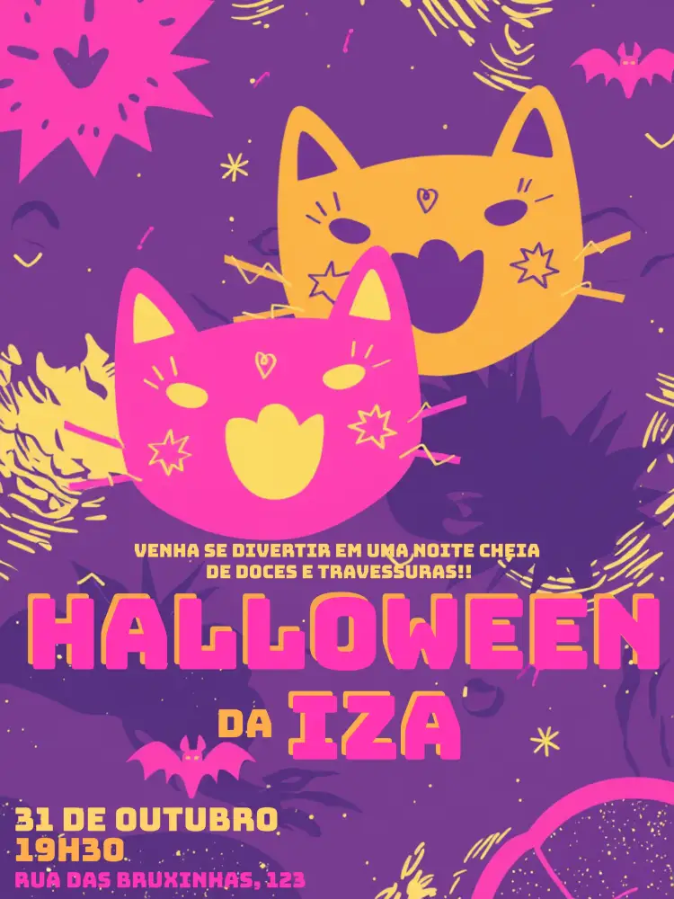 Convite Festa De Halloween Bruxas – tema Datas Comemorativas cores escuras, elementos gráficos de Halloween, ilustrações de bruxas, estilo lúdico, design divertido
