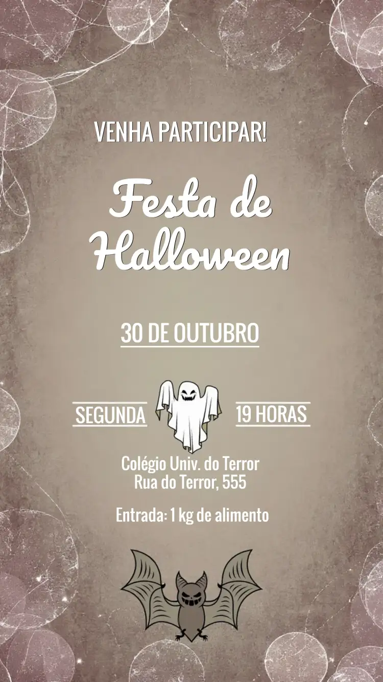 Convite Festa De Halloween Cinza – tema Datas Comemorativas cinza, misterioso, temático, divertido, clássico