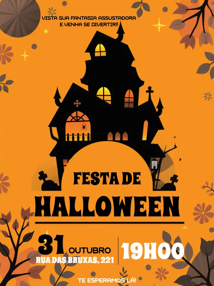 Convite Festa De Halloween Fantasma – tema Datas Comemorativas assustador, divertido, colorido, temático, fantasioso, noir